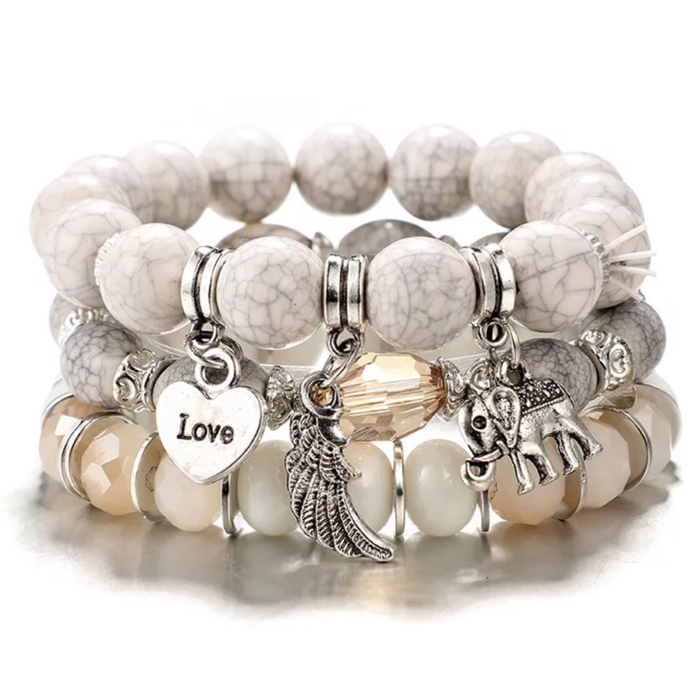 Bohemian white 3 piece bracelet set